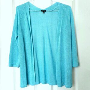 Talbots Aqua Open Front 3/4-Sleeve 100% Linen Cardigan